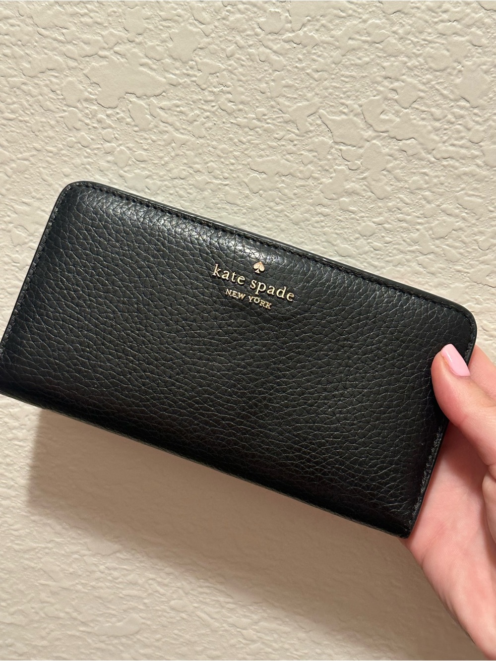 kate spade Black Pebbled Leather Zip Wallet